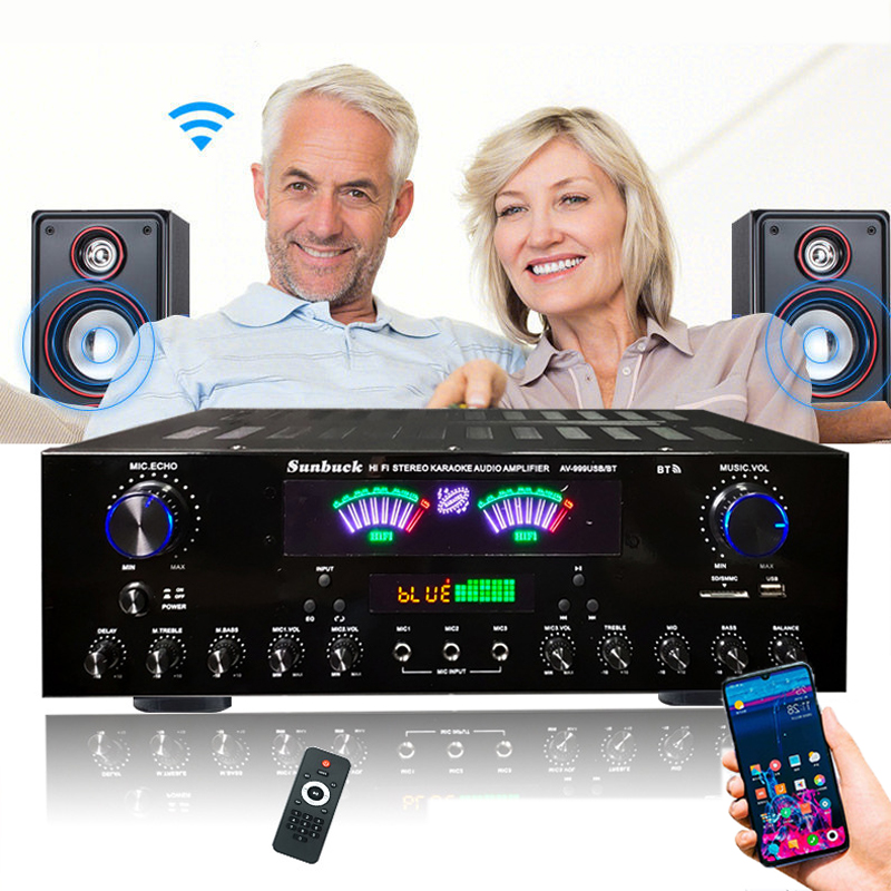 Home Cinema Receiver - เครื่องขยายเสียงบลูทูธระบบดิจิทัล HiFi แอมป์เสียงสเตอริโอหน้าจอไดนามิกสำหรับใช้ในบ้านรถประชุมคาราโอเกะ608 628 999 BT