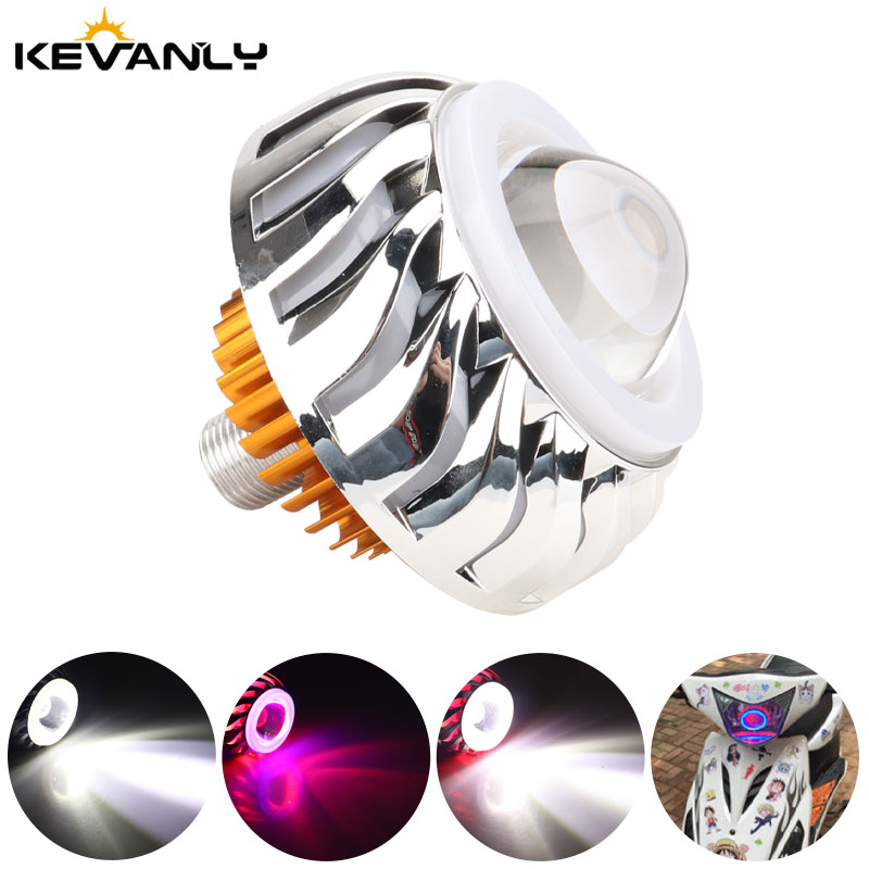 Projector Lamp Replacement - 1pcs ไฟหน้ารถจักรยานยนต์ Dual LED Angel Devil
