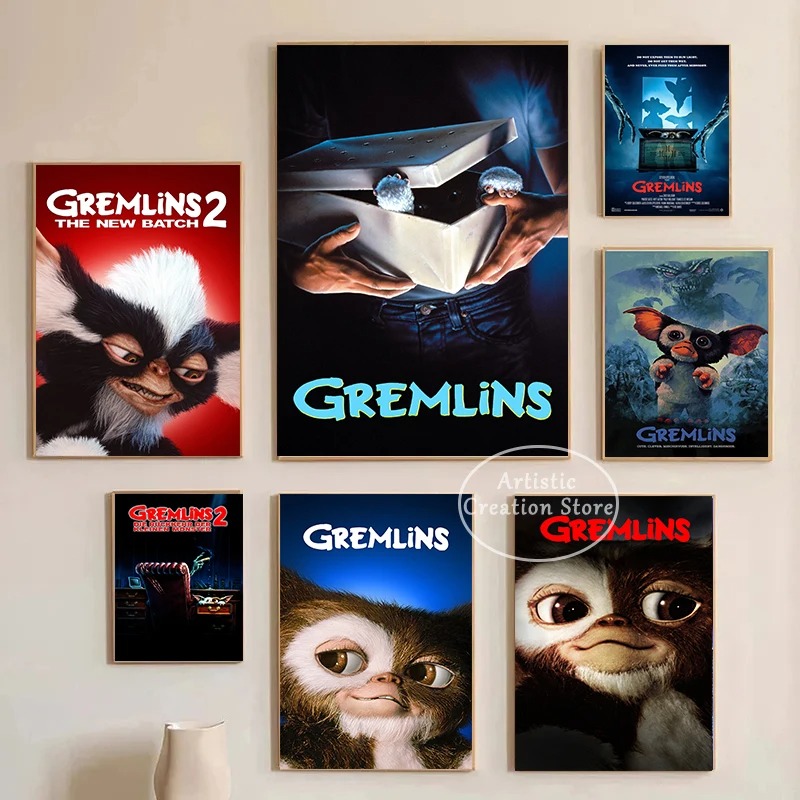 Home Cinema Design - Gremlins ภาพยนตร์คลาสสิกภาพวาดผ้าใบโปสเตอร์ศิลปะและภาพภาพพิมพ์ HD สำหรับโรงภาพยนตร์บาร์ที่ทันสมัยการตกแต่งบ้าน dinding kamar