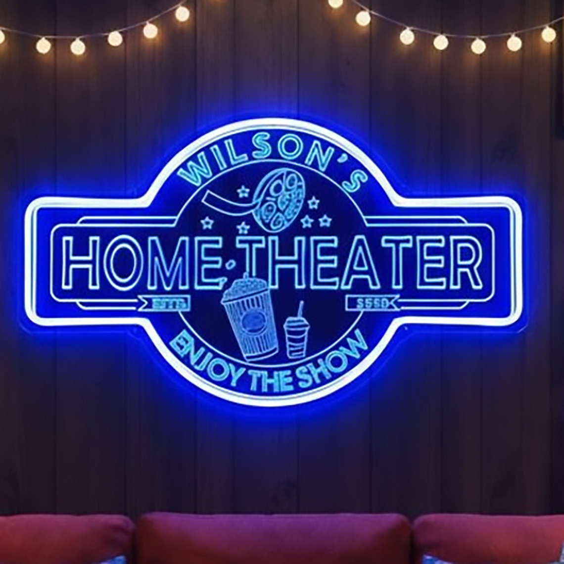 Home Cinema Theater - ป้ายไฟนีออนโฮมเธียเตอร์แบบกำหนดเอง ตกแต่งโรงภาพยนตร์ส่วนตัว ป้ายชื่อส่วนตัว ตกแต่งผนังห้องดูหนัง