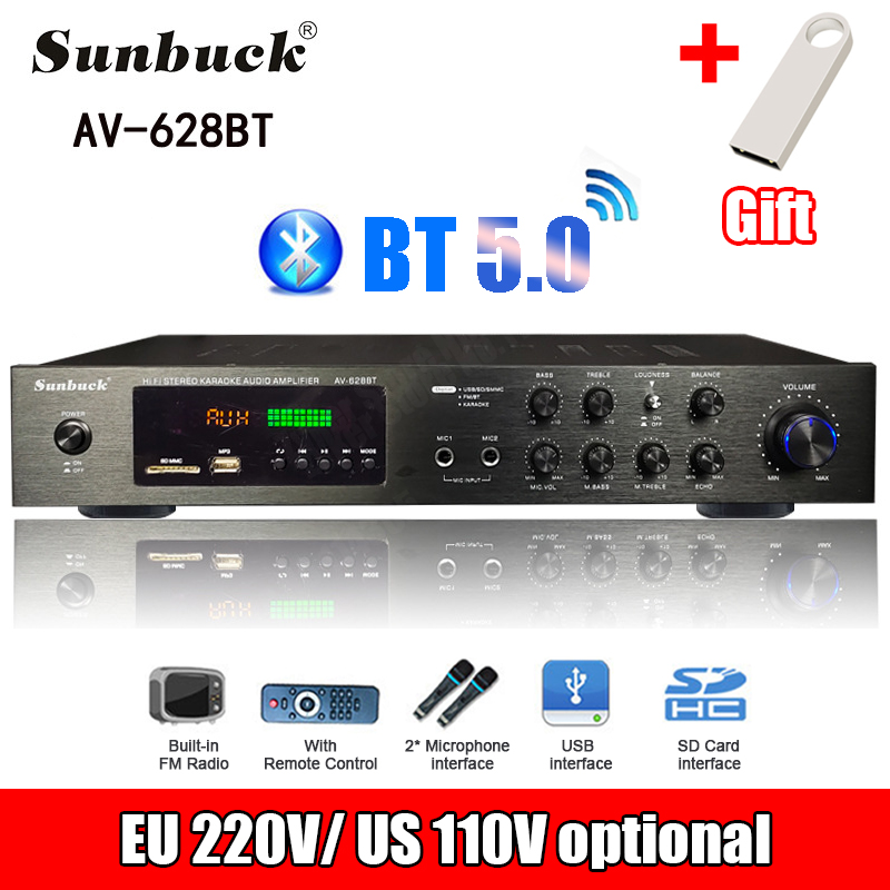 Home Cinema Receiver - 110/220V 2000W บลูทูธเครื่องขยายเสียงซับวูฟเฟอร์ไฮไฟสเตอริโอเสียงรอบทิศทางเครื่องขยายเสียงดิจิตอลสำหรับโฮมเธียเตอร์คาราโอเกะ