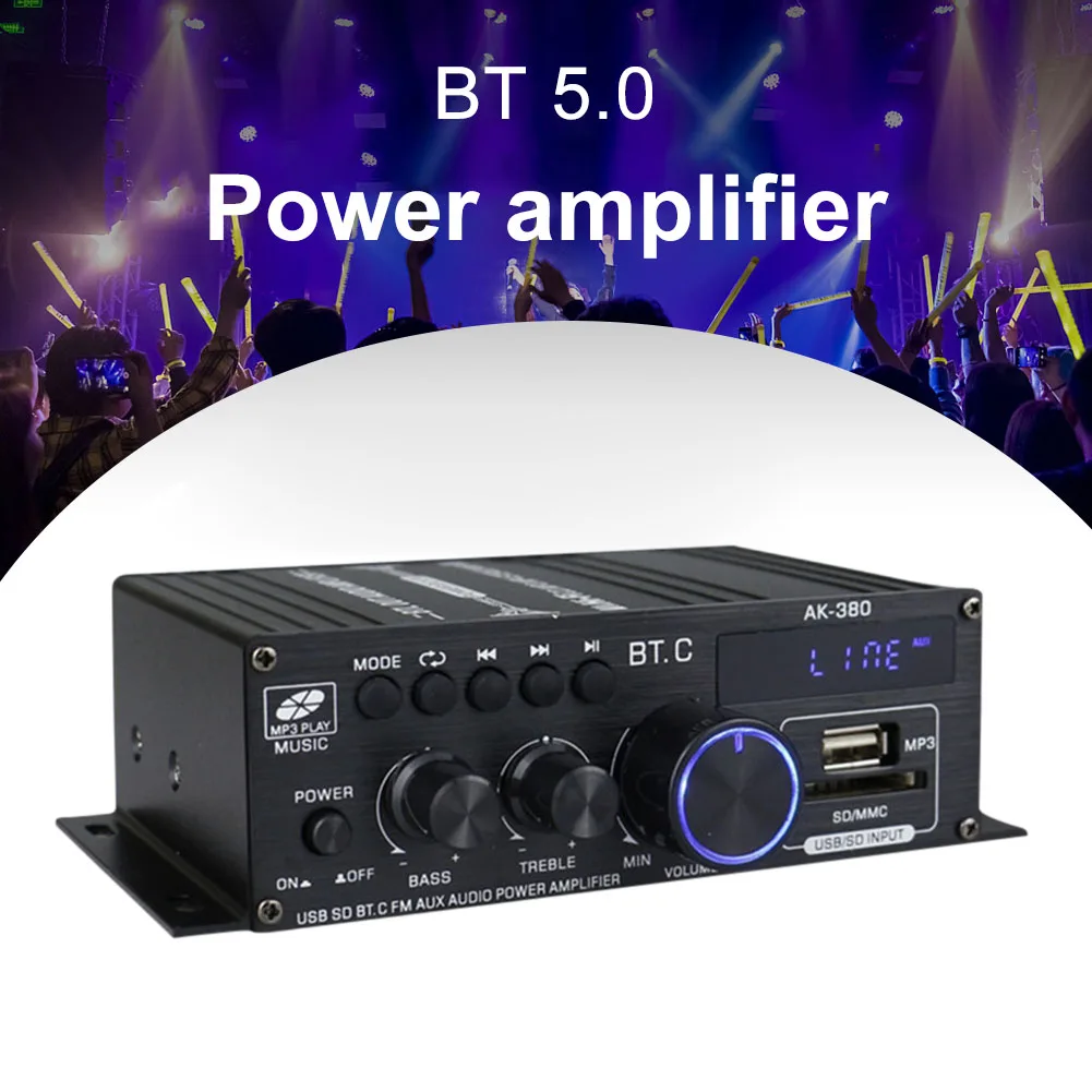 Home Cinema Receiver - AK-380 800W เครื่องขยายเสียงรถยนต์ 2 ช่องบลูทูธ 5.0