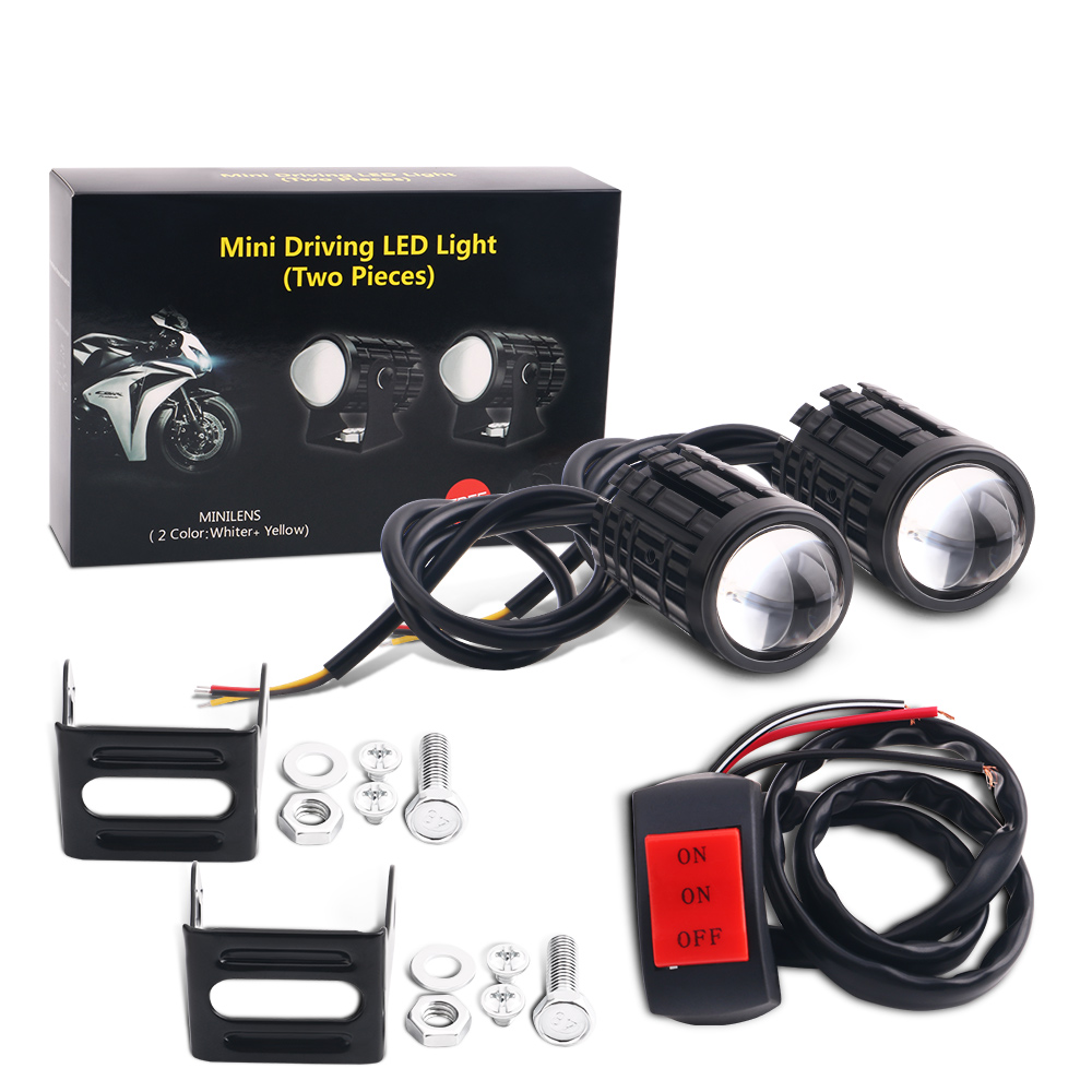 Projector Lamp Replacement - 2ชิ้นเลนส์โปรเจคเตอร์ lampu depan LED รถจักรยานยนต์รถสกู๊ตเตอร์สองสีอเนกประสงค์โคมไฟตัดหมอกเสริมสปอตไลท์2ชิ้น