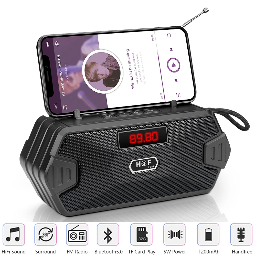 Home Cinema Receiver - ลำโพงบลูทูธไร้สายแบบพกพาสำหรับใช้งานกลางแจ้ง เสียงเบสหนักแน่น รองรับ Aux วิทยุ FM
