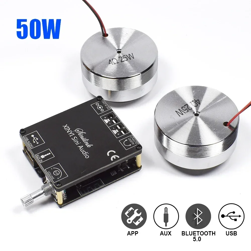 Home Cinema Theater - 2*25W แบบพกพาสเตอริโอการสั่นสะเทือนลําโพงเสียงลําโพง 50W Bluetooth 5.0 เครื่องขยายเสียง