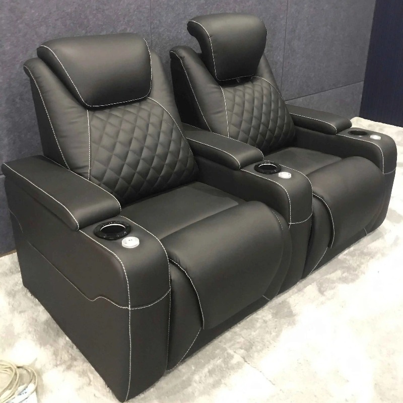 Home Cinema Design - เก้าอี้โรงหนังดีไซน์บ้านพักตากอากาศ เฟอร์นิเจอร์โรงหนัง หนังแท้ เย็บลายเพชร เก้าอี้เอนนอนดูหนัง โซฟา