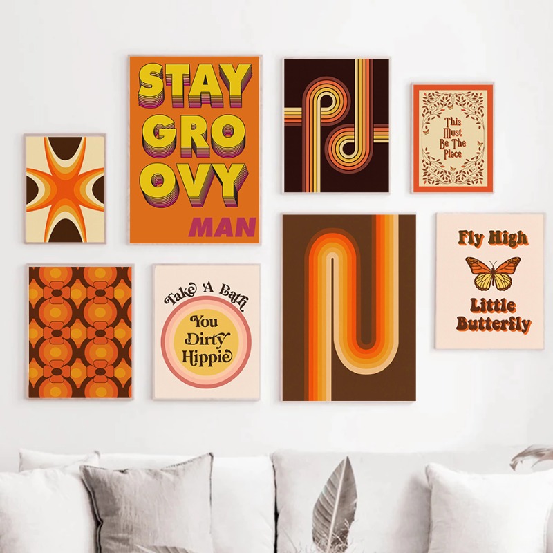 Home Cinema Wall Art - ภาพพิมพ์ศิลปะฮิปปี้ยุค 70 สไตล์เรโทร ช่อดอกไม้สไตล์วินเทจ ของตกแต่งผนังแบบจิเคล คำคมตลกๆ