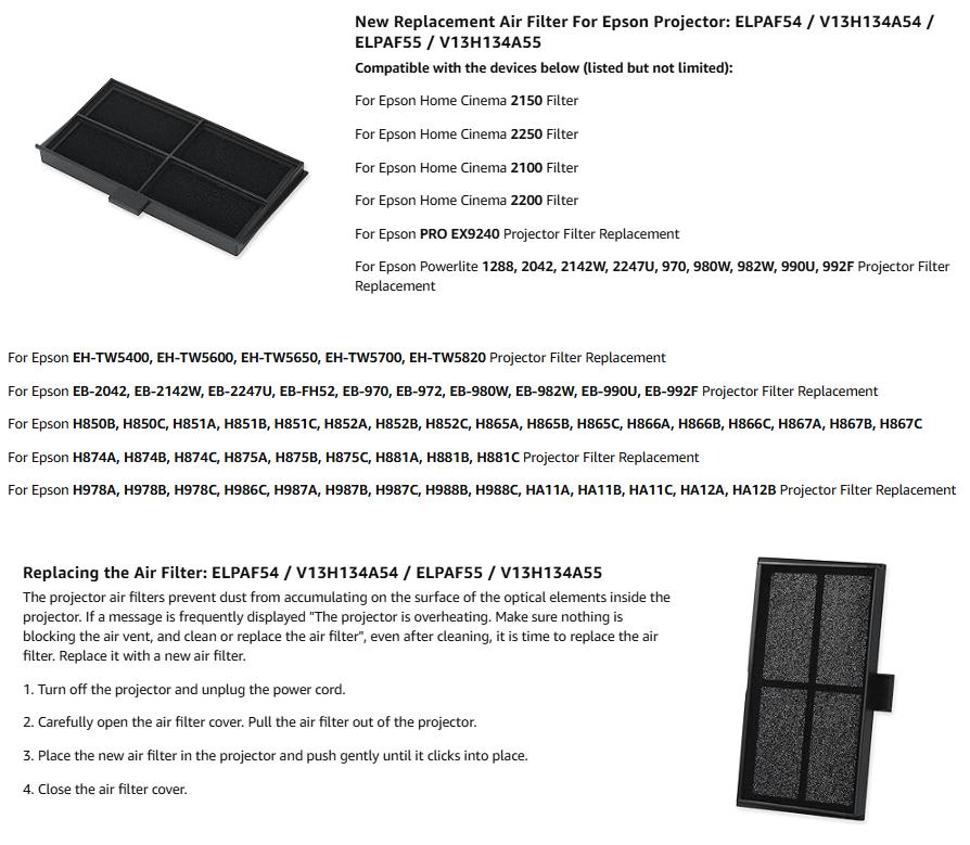 ELPAF54 ELPAF55 โปรเจคเตอร์กรอ - Home Cinema Epson 2150 บทวิจารณ์และราคา