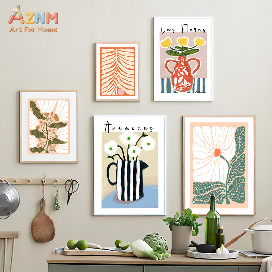 AZNM ภาพวาดบนผ้าใบลายดอกไม้สไต - Home Cinema Wall Art บทวิจารณ์และราคา