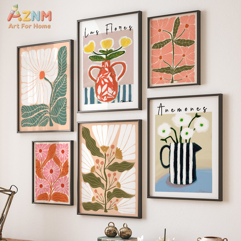 AZNM ภาพวาดบนผ้าใบลายดอกไม้สไต - Home Cinema Wall Art บทวิจารณ์และราคา
